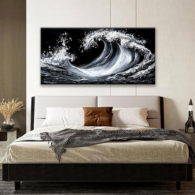 Suconvng White Sea Wave Abstract Wall Art For Living Room Artwork Canvas Art Wall Decor Painting Abstract Wall Decor Print Picture For Bedroom Office Hotel Decoration 24 X 48 Inch