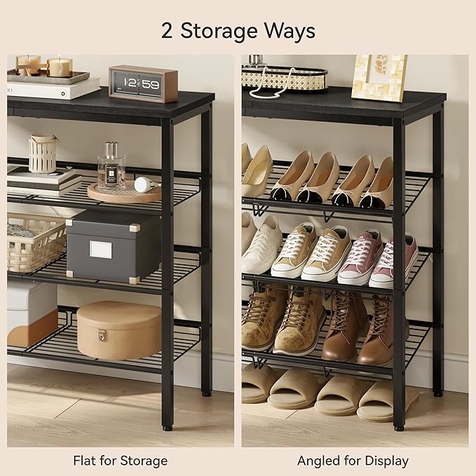 Shoe Rack for Closet,4 Tier Shoe Organizer for Entryway,Shoe Shelf with Storage Shelves and Spacious Top,Max Holds 16 of Shoes,Black