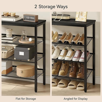 Shoe Rack for Closet,4 Tier Shoe Organizer for Entryway,Shoe Shelf with Storage Shelves and Spacious Top,Max Holds 16 of Shoes,Black