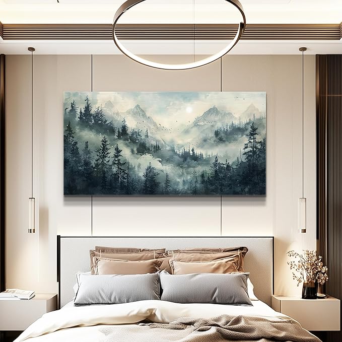 KELIYUAN Misty Forest Landscape Painting Wall Art Painting Modern Canvas Print Natural Landscape Art Pictures Living Room Dining Room Wall Decor Bedroom Office Home Decoration Aesthetics 20x40 In