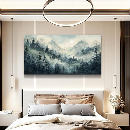 KELIYUAN Misty Forest Landscape Painting Wall Art Painting Modern Canvas Print Natural Landscape Art Pictures Living Room Dining Room Wall Decor Bedroom Office Home Decoration Aesthetics 20x40 In