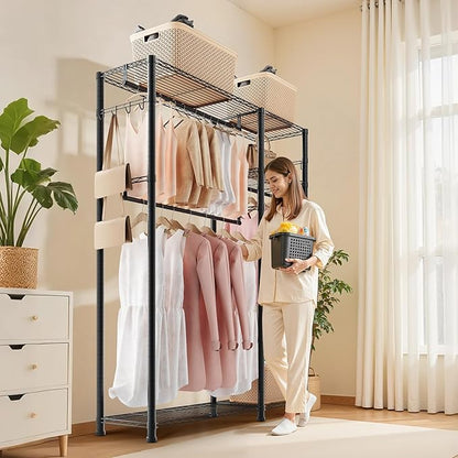 VEVOR Clothing Garment Rack, Heavy Duty Closet Wardrobe, Adjustable Tiers Clothes Racks with Steel Frame, for Bedroom, Clothing Store, Hallway