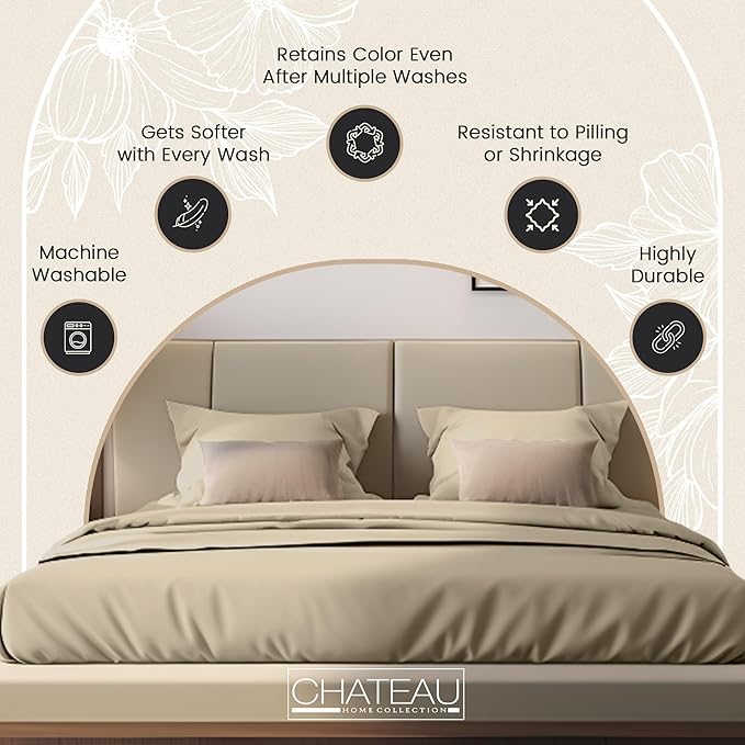 300TC 100% Organic Cotton Twin XL Size Sheets Set, XL Twin Bed Sheets Luxury Hotel Collection Fully Elasticated Sheet & Pillowcase Sets, Machine Washable No Pill Fade Resistant-Tan