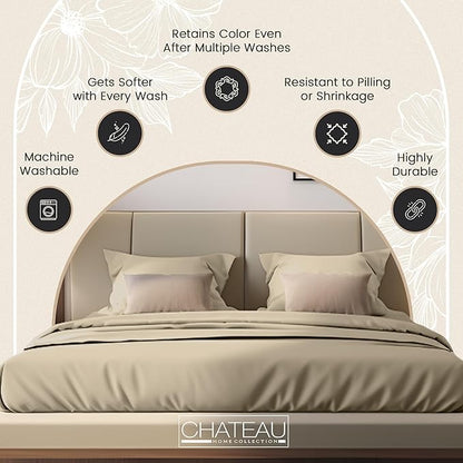 300TC 100% Organic Cotton Twin XL Size Sheets Set, XL Twin Bed Sheets Luxury Hotel Collection Fully Elasticated Sheet & Pillowcase Sets, Machine Washable No Pill Fade Resistant-Tan