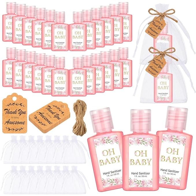 Frienda 24 Sets Baby Shower Hand Sanitizer Gift Set Travel Size Hand Sanitizers Gift Bulk Mini Sanitizer for Wedding Thank You Gifts for Guests