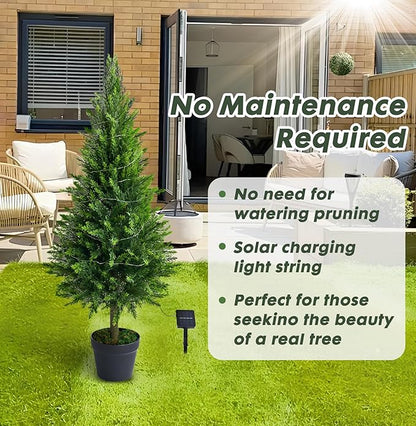 2 Packs of Fake Cypress Plants, 4FT Artificial Cedar Pruning Tree, with Flowerpot, UV Resistant Artificial shrubs, Suitable for Outdoor and Indoor Front Porch Gardens