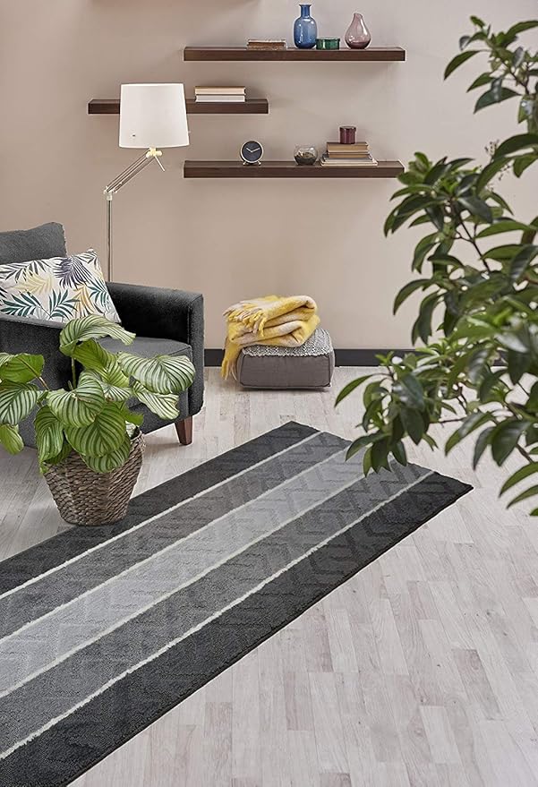 Custom Cut Hallway Runner Rug, Slip Resistant, 31 Inch Wide X Your Choice of Length, Arrow Anthracite, 31 Inch X 11 feet