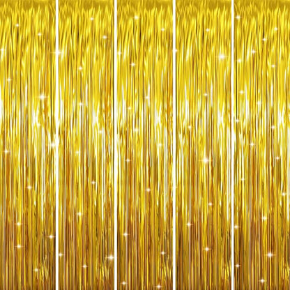GOER 3.2 ft x 9.8 ft Metallic Tinsel Foil Fringe Curtains Party Photo Backdrop Party Streamers for Birthday,Graduation,New Year Eve Decorations Wedding Decor (Gold,5 pcs)