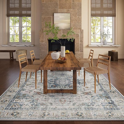 5x7 Area Rugs for Living Room: Washable Bedroom Rug Boho Vintage Rugs Stain Resistant Non Slip Low Pile Soft Lightweight Carpet for Kitchen Dining Room Farmhouse Nursery Kids Room Home Office