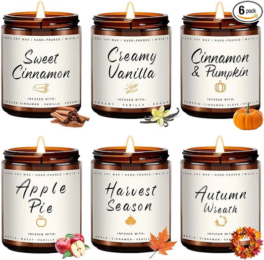 Auelife Scented Candles, 6 Pack Winter Candle Set, 42 oz Holiday Soy Candles, Candle Gifts Set for Men and Women, Home Decor of Wreath/Apple/Latte/Harvest/Vanilla/Cinnamon