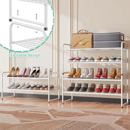 SUFAUY 2 Pack 2-Tier 33" Wide Shoe Rack, Shoe Shelf Storage Organizer for Entryway, Extra Large Capacity, Bedroom Footwear Organizer, Wire Grid, White