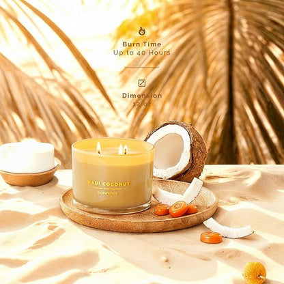 Coconut Scented Candle - 100% Natural Soy Wax - Large 3 Wick Jar Candle - Up to 40 Hours Burning Time - Aromatherapy Candles for Home - Housewarming Gift for Men and Women