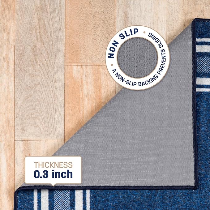 Modern Bordered Non Slip Indoor Runner Rugs for Living Room 2x5 Area Rugs for Kitchen, Rug for Bedroom, and Hallway, Stain Resistant Easy Cleaning Non Shedding Navy 2 x 5