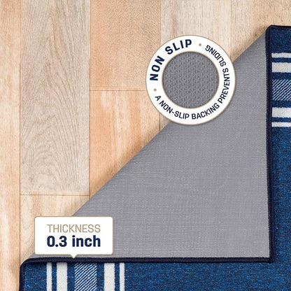 Modern Bordered Non Slip Indoor Runner Rugs for Living Room 2x5 Area Rugs for Kitchen, Rug for Bedroom, and Hallway, Stain Resistant Easy Cleaning Non Shedding Navy 2 x 5