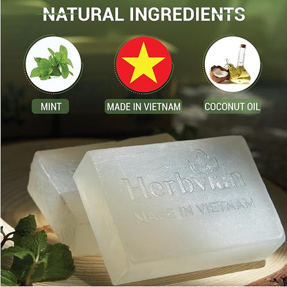 2 Pcs Peppermint Soap Bars, Mint Mentha Arvensis Moisturizing, Back Ance Bath Body and Face Soap, Cleanser Soap Bar with Mint and Coconut Oil for Men, Women, Teen and All Skin Types