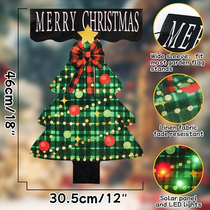 Halloween Solar-Powered Lighted Witch Garden Flag, 12x18 Inch Double-Sided Outdoor Decor with 8 Lighting Modes, Waterproof Yard Flag for Halloween Patio, Lawn & Porch