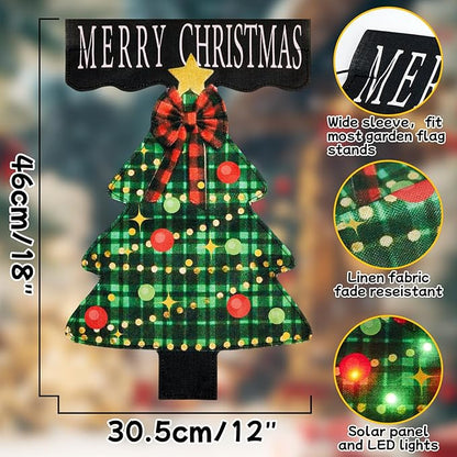 Halloween Solar-Powered Lighted Witch Garden Flag, 12x18 Inch Double-Sided Outdoor Decor with 8 Lighting Modes, Waterproof Yard Flag for Halloween Patio, Lawn & Porch