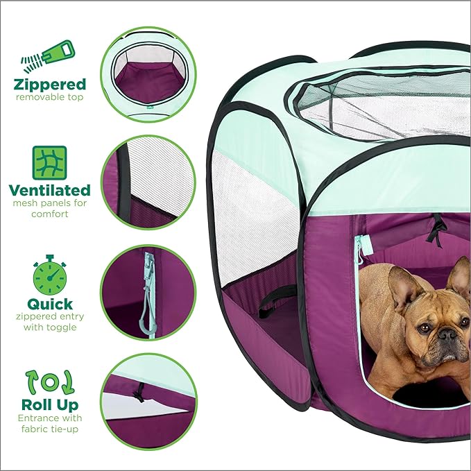 Furhaven Portable Dog Playpen Cat Tent, Pet Playground,Kennel Foldable Indoor Outdoor Zippered Puppy Crate - Purple, Extra Large