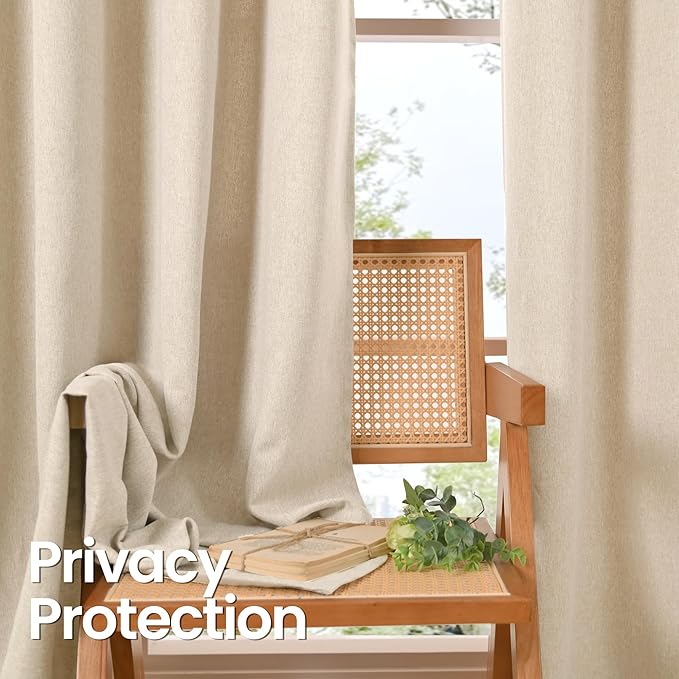 BGment Oatmeal Linen Curtains for Living Room 68 Inch Length 2 Panels Set, Country Rustic Window Drapes Textured Light Filtering for Bedroom Laundry Privacy, Each 52 Inch Wide