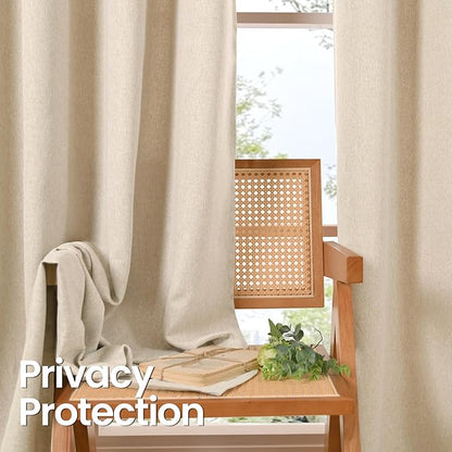 BGment Oatmeal Linen Curtains for Living Room 68 Inch Length 2 Panels Set, Country Rustic Window Drapes Textured Light Filtering for Bedroom Laundry Privacy, Each 52 Inch Wide