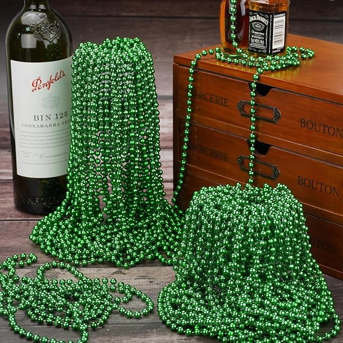 YAXINRUI 12 PCS St. Patricks Day Necklaces, Green Mardi Gras Beads Christmas Necklace, 33" St. Patrick's Day Green Beads St. Patricks Day Accessories for Mardi Gras, St. Patricks Day Party Favors