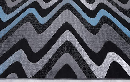 Allstar 5x7 Grey and Gainsboror Grey Modern and Contemporary Rectangular Accent Rug with Turquoise and Charcoal Grey Wavy Zigzag Design (4' 11" x 6' 11")