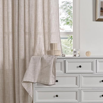YoungsTex Short Linen Curtains 48 Inches Length for Small Window, Light Filtering Drapes with Bronze Grommet Textured Sheer Privacy for Kitchen Bathroom, 34 x 48 Inch, 2 Panels