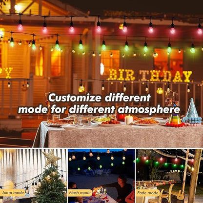 Solar Outdoor String Lights 48FT, Dimmable RGB Patio Lights with 8 Lighting Modes, Shatterproof Bulbs, Waterproof Commercial Grade String Lights for Garden, Yard