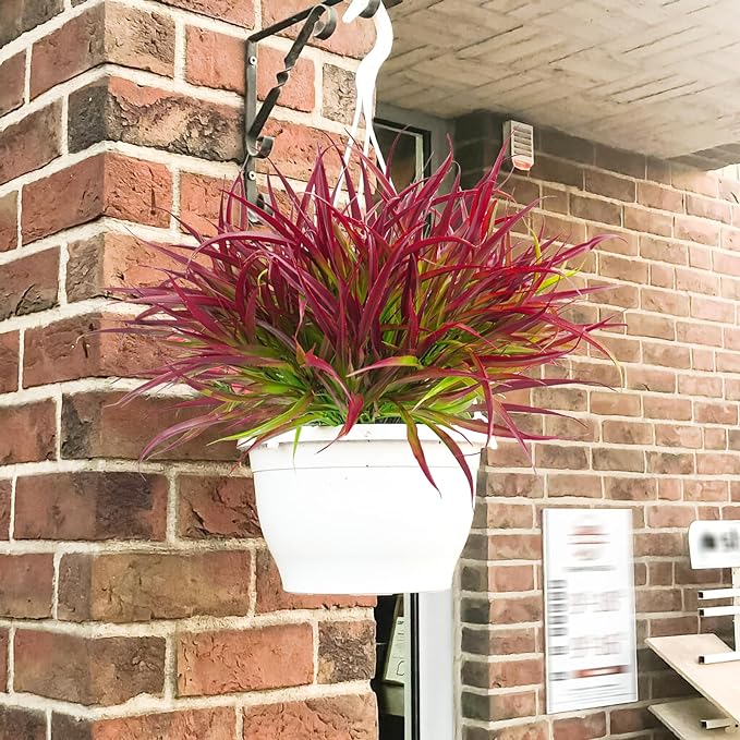 Uieke 28 Bundles Artificial Outdoor Plants UV Resistant Fake Grass Plants Faux Plastic Plants Greenery Shrubs for Home Garden Pathway Window Box Front Porch Summer Fall Decor, Deep Red