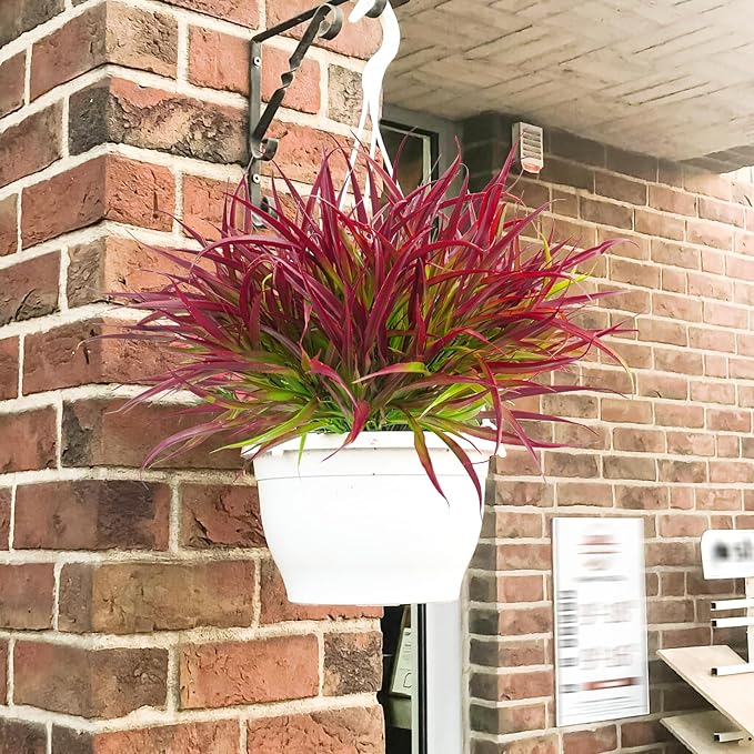 Uieke 12 Bundles Artificial Outdoor Plants UV Resistant Fake Grass Plants Faux Plastic Plants Greenery Shrubs for Home Garden Pathway Window Box Front Porch Spring Summer Decor, Deep Red