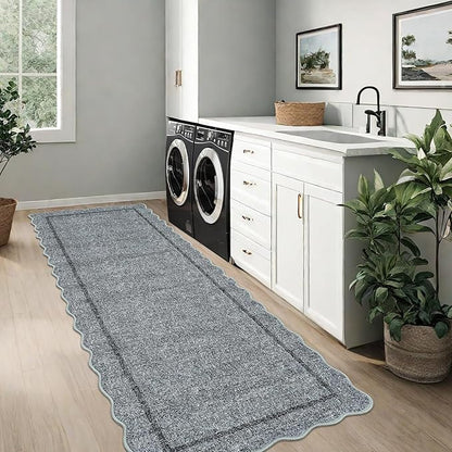 GarveeHome Scalloped Washable Runner Rugs 2x6 Rug Runner Modern Non Slip Kitchen Rugs Indoor Entryway Rug Farmhouse Soft Bath Mat Stain Resistant Carpet for Bedroom Hallway Laundry 2 ft x6 ft Grey