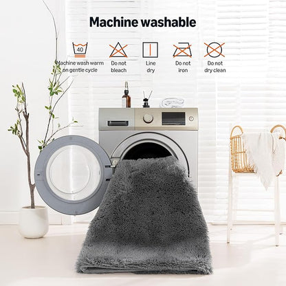 Amazon Basics Fluffy Washable Area Rug, Shaggy Carpet for Living Room, Bedroom, 8' W × 10' L, Dark Gray
