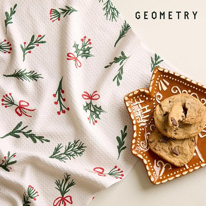 GEOMETRY Christmas Kitchen Towels - Quick Dry Microfiber Cloth Dish Towels for Kitchen Drying - Premium Quick Dry Towel 2-Pack Set - Deck The Holls