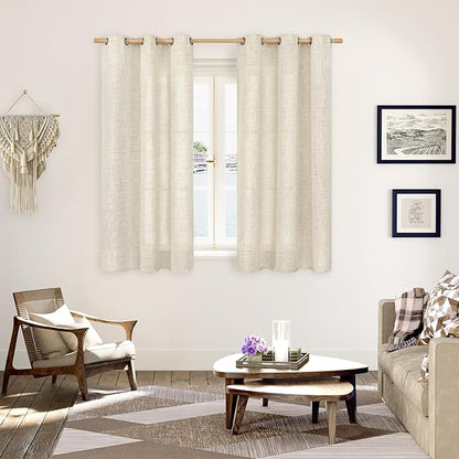 YoungsTex Linen Boho Curtains 54 Inches Length for Living Room Window, Short Semi Sheer Drapes with Bronze Grommet Light Filtering Privacy for Bathroom Bedroom, 42 x 54 Inch, 2 Panels