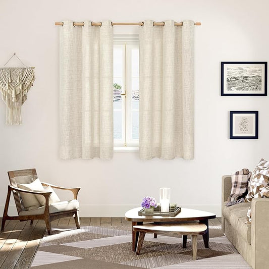 YoungsTex Linen Boho Curtains 54 Inches Length for Living Room Window, Short Semi Sheer Drapes with Bronze Grommet Light Filtering Privacy for Bathroom Bedroom, 42 x 54 Inch, 2 Panels
