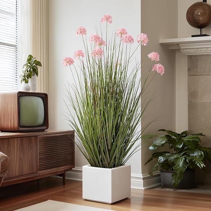48in Lifelike Artificial Tall Grass Plant with 12 Lifelike Dandelion Flower and Non-Toxic,odorless Fake Tall Frass Plant Fake Plants for Indoor Decoration,Home Decor