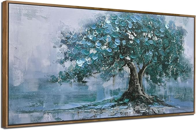 Ardemy Framed Tree Canvas Wall Art for Living Room Teal Tree of Life Landscape Bedroom Pictures Wall Decor Nature Paintings Artwork for Walls Home Office Dining Room Kitchen 40"x20"