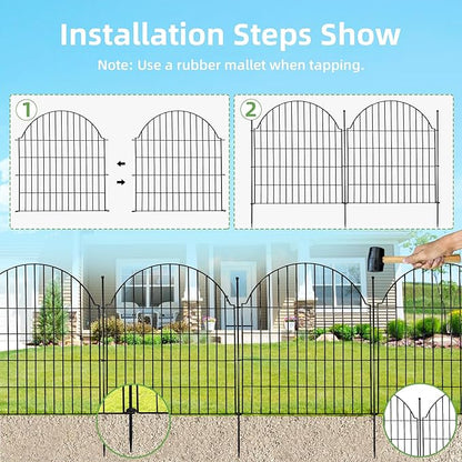 Decorative Metal Garden Fence 10 Panels, 32in (H) x 23.6ft (L) No Dig Dog Fence Outdoor for Yard, Temporary Rustproof Metal Wire Rabbit Dog Garden Border Fencing for Patio