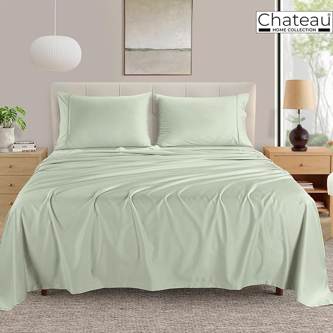 100% Egyptin Cotton Sheets Queen Size Bed Set, 400 Thread Count 15" Deep Pocket Queen Sheets, Sateen Weave 4 Piece Naturally Cool Soft Breathable Elasticated Luxury Bedding For All Seasons- Mineral