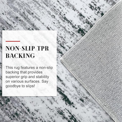 Modern Abstract Runner Rug 2.6x12, Black Grey White Washable Long Kitchen Runner Non-Slip Soft Hallway Rug Runner Thin Print Faux Wool Carpet for Entryway Bedroom Laundry Room Indoor Home Decor