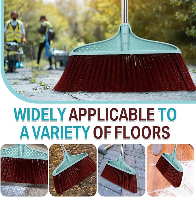 Lasnten 8 Pack Indoor Broom for Floor Cleaning Commercial Set with 49" Stainless Steel Detachable Handle Indoor and Outdoor Floor Brooms for Home, Garage, Kitchen, Office, Patio(Blue,49x13.6 Inches)
