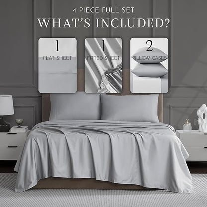 Linen Closet Luxury Cotton 1200 Thread Count Hotel Luxury 4-Piece Sheet Set, Full, Soft Silver