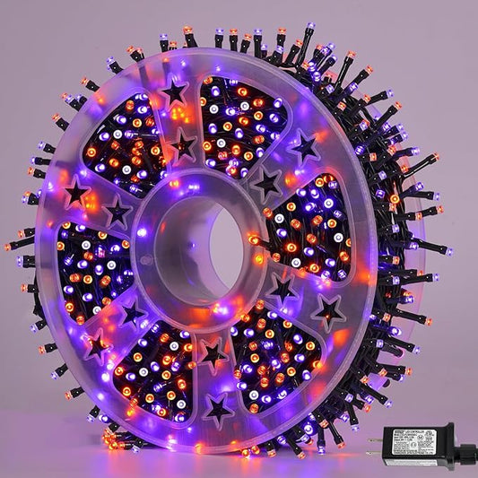 YEGUO 165ft 500 LED Halloween Lights Outdoor Waterproof, Orange and Purple String Lights Indoor, Green Wire Christmas Tree Lights Plug in with Timer Memory 8 Modes