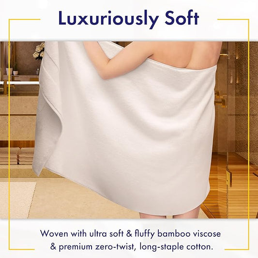 Ultra Soft & Plush Viscose from Bamboo Bath Towels - 700 GSM Luxury Bath Towels - 6 Piece Set - Super Absorbent & Quick Drying (White)