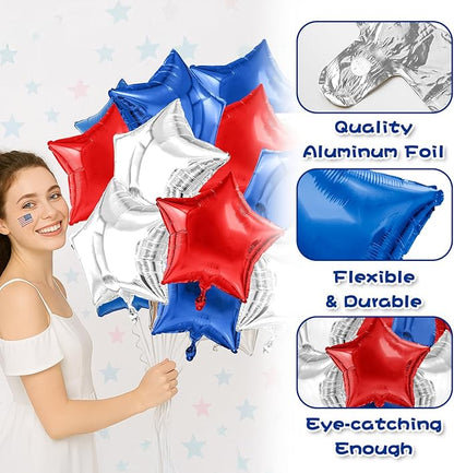 4th of July Balloons Red White And Blue Balloon Arch Kit Star Balloons Mylar Foil Helium 12pcs 4th of July Decorations Outdoor Patriotic Party Independence Day Veteran Decor Graduation Birthday