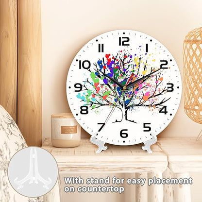 Tree of Life Wall Clocks Wooden Wall Clock Art Hanging Clocks Silent Non-Ticking Wall Clock Battery Operated Round Home Arabic Numeral Decorative Wall Clocks 10 Inch