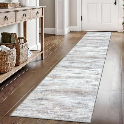 KOZYFLY Modern Abstract Hallway Runner Rug, 2x8 Kitchen Rugs Non-Slip Washable Soft Striped Kitchen Runner Rugs, Print Beige Carpet Runner for Entryway Bathroom Laundry Room Foyer