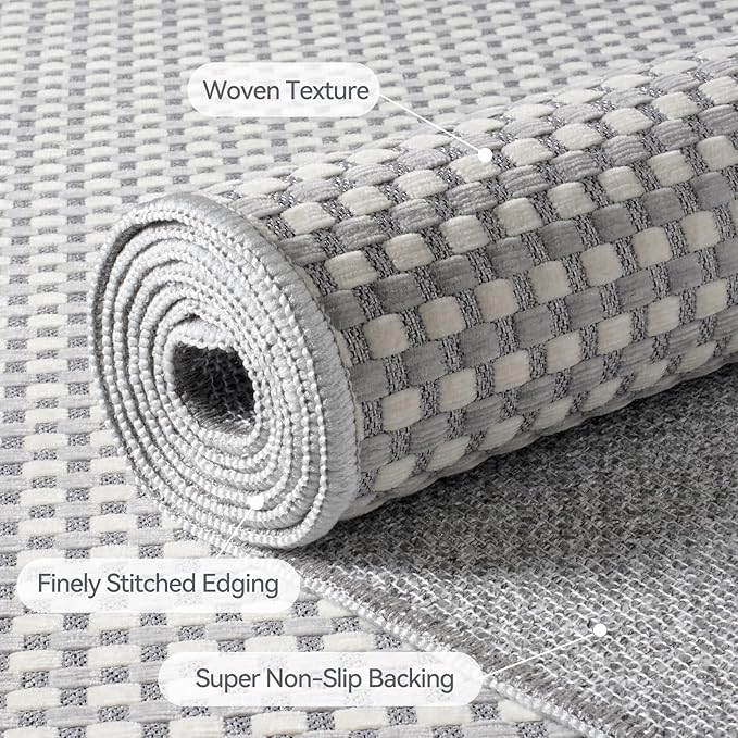 Boho 2x5 ft Hallway Runners Rug Washable Long Woven Kitchen Runner Mat Rugs Non Slip, Soft Entryway Laundry Hall Runner Floor Carpet for Indoor Backdoor Bedroom Kitchen Living Room, Gray