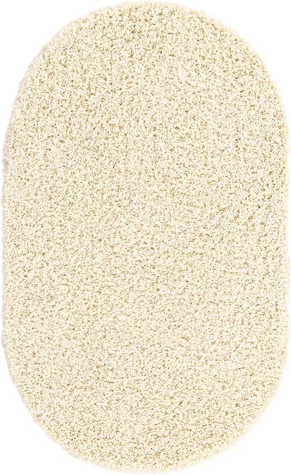 Unique Loom Solid Shag Collection Area Rug (3' 3" x 5' 3" Oval, Pure Ivory)