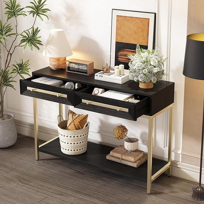 Zateety 52'' Modern Entryway Table, Painted Console Table with 2 Drawers and Bottom Shelf, Hallway Table with Striking Geometric Design for Entryway and Living Room